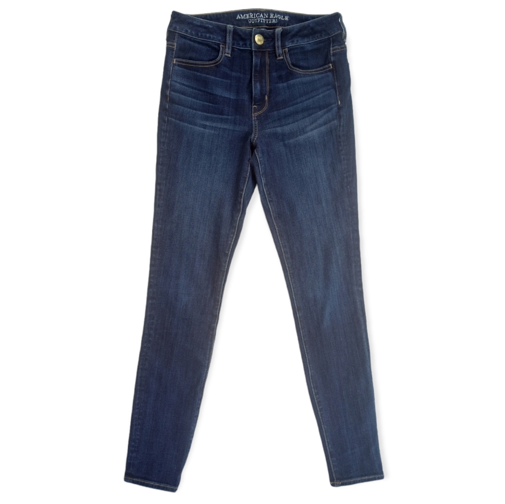 American Eagle Women's Hi-Rise Jeggings Dark Wash Blue Cotton Viscose Blue Sz 4